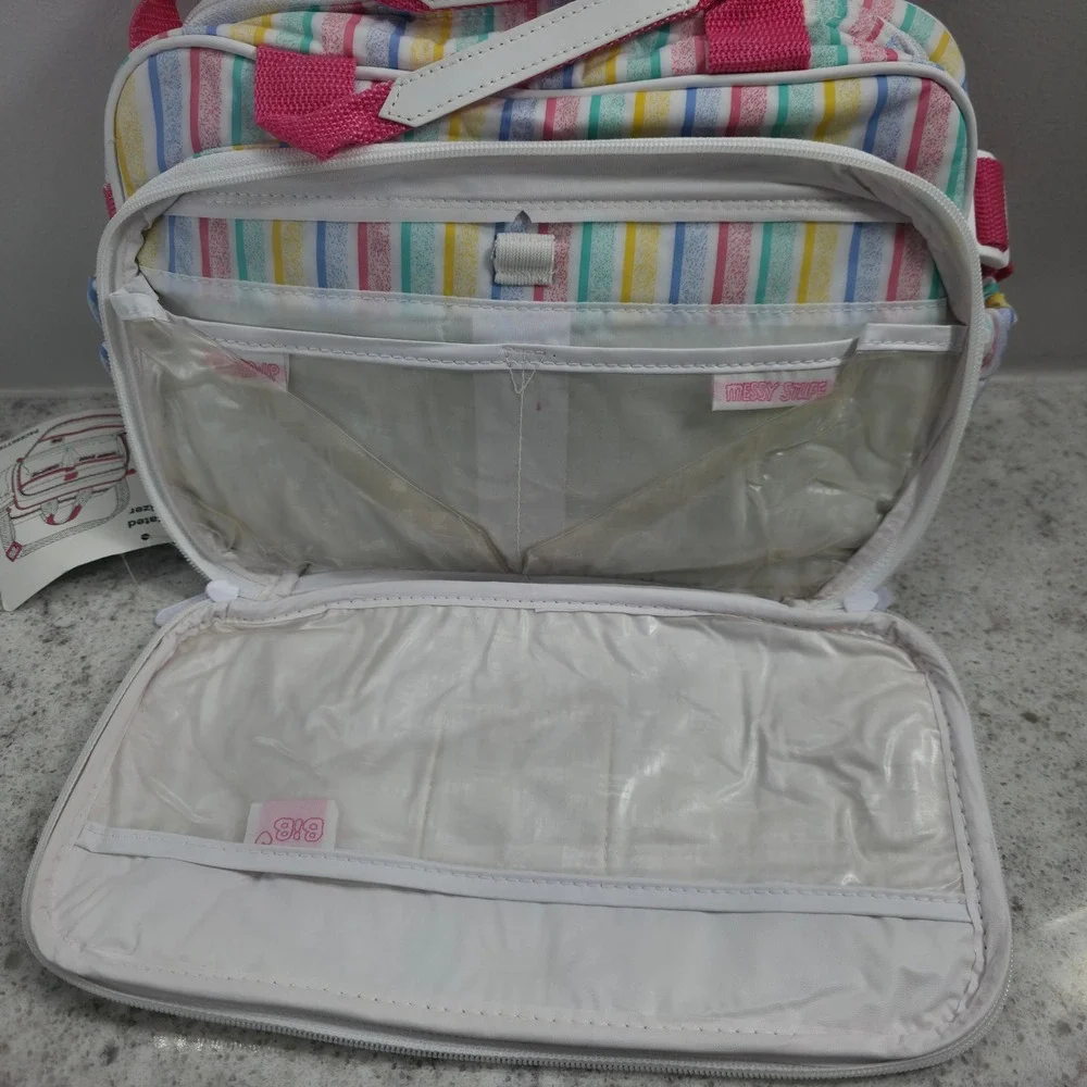 Vintage Evenflo insulated Diaper Bag Rainbow Stripe Pastel Pacesetter NWT